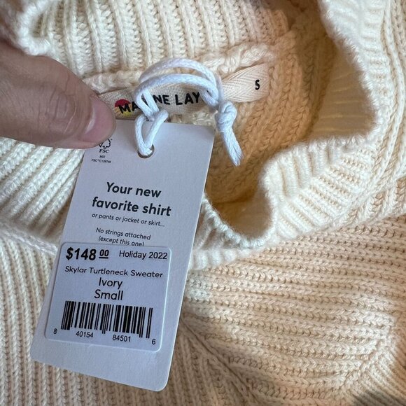Marine Layer Womens Skylar Turtleneck Sweater Small Ivory Wool Blend - Picture 6 of 8